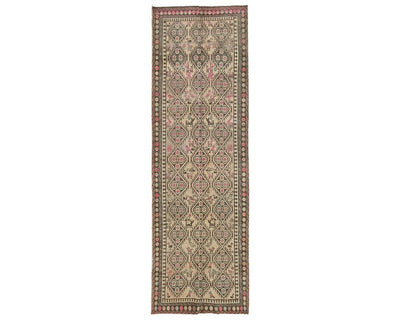 10 Ft Vintage Brown Persian Style Hand Knotted Low Pile Wool Runner Rug