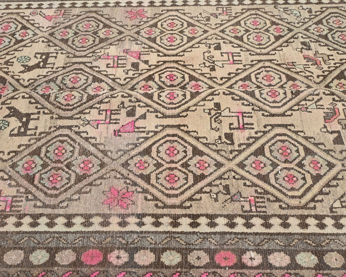 10 Ft Vintage Brown Persian Style Hand Knotted Low Pile Wool Runner Rug