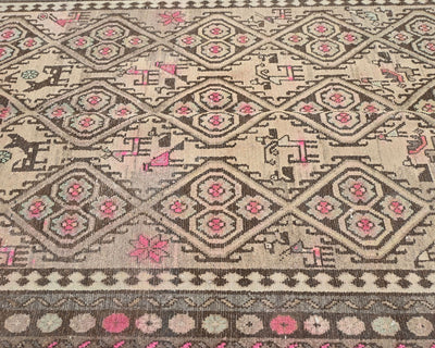 10 Ft Vintage Brown Persian Style Hand Knotted Low Pile Wool Runner Rug