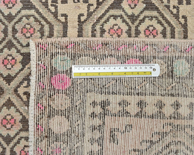 10 Ft Vintage Brown Persian Style Hand Knotted Low Pile Wool Runner Rug