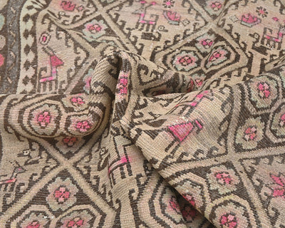 10 Ft Vintage Brown Persian Style Hand Knotted Low Pile Wool Runner Rug