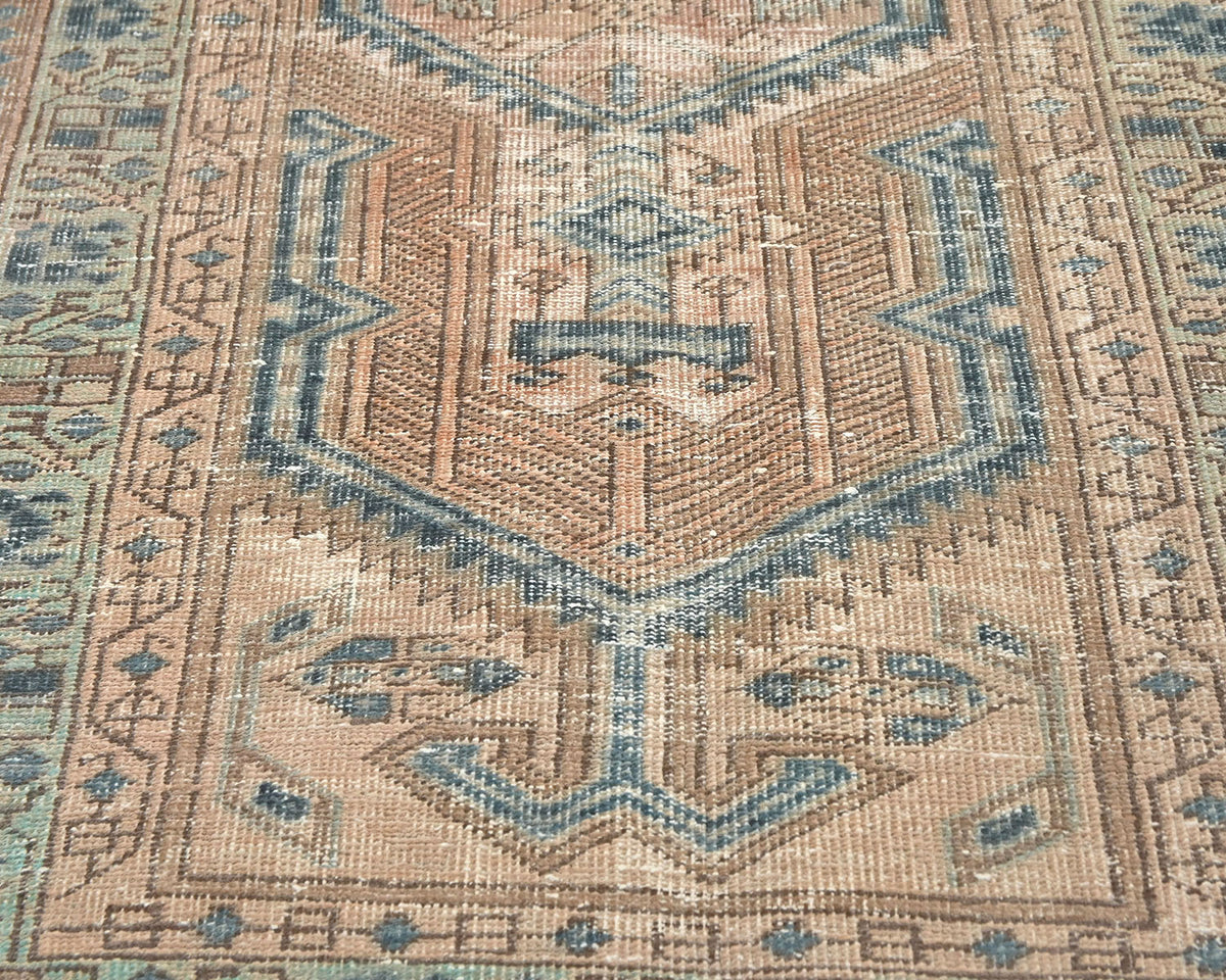 11 Ft Vintage Brown Persian Style Hand Knotted Distressed Low Pile Wool Runner Rug