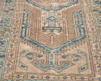 11 Ft Vintage Brown Persian Style Hand Knotted Distressed Low Pile Wool Runner Rug