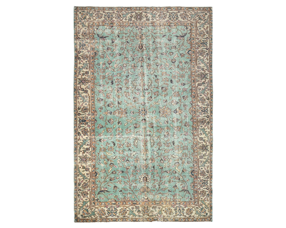 5x8 Vintage Green Persian Style Hand Knotted Low Pile Wool Area Rug