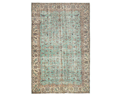 5x8 Vintage Green Persian Style Hand Knotted Low Pile Wool Area Rug
