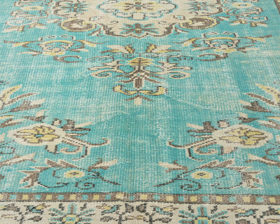 6x9 Vintage Green Persian Style Hand Knotted Low Pile Wool Area Rug