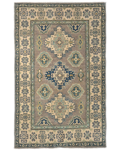 Alfombra afgana Kuba de lana anudada a mano, color gris, de 3 x 5 pulgadas