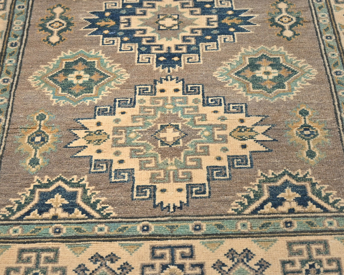 Alfombra afgana Kuba de lana anudada a mano, color gris, de 3 x 5 pulgadas