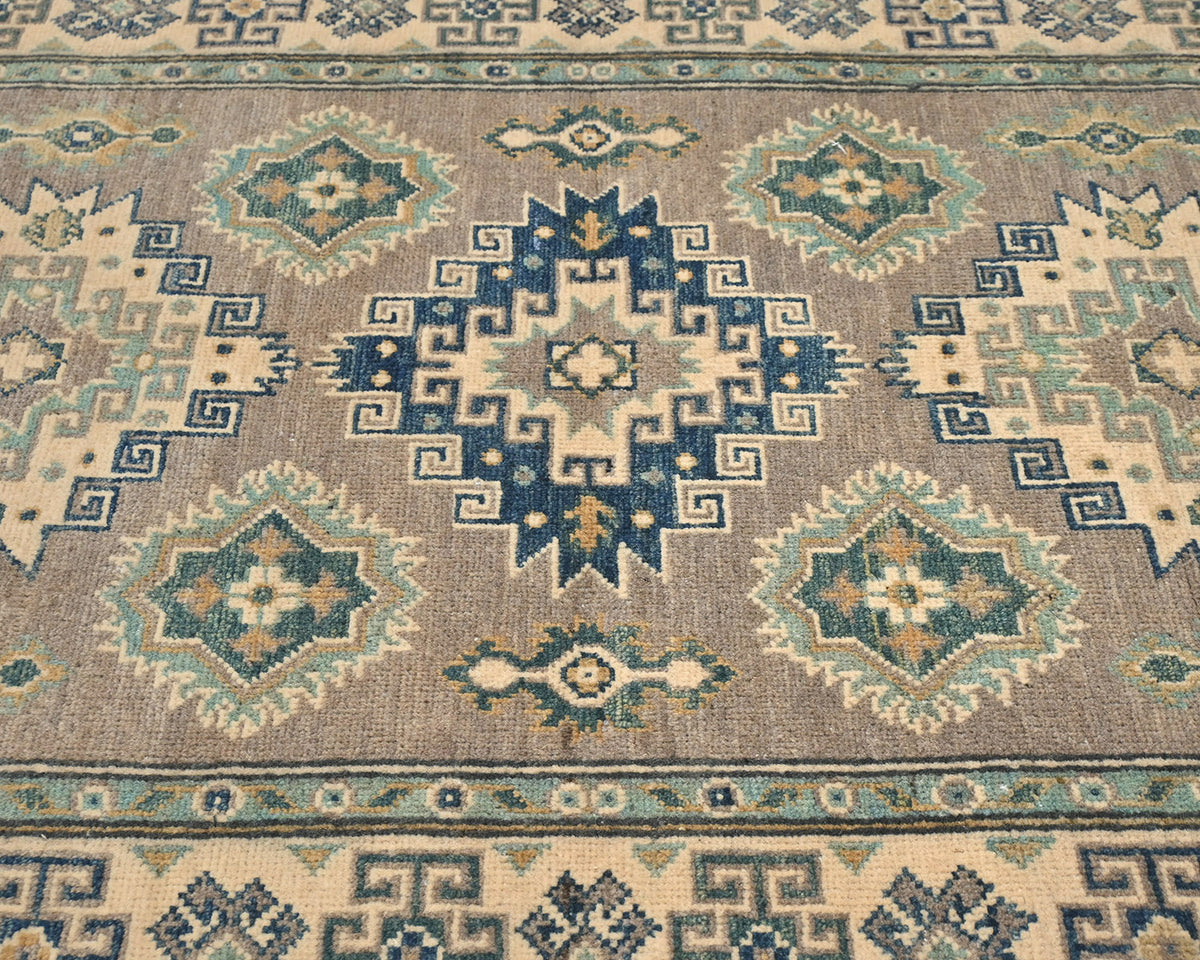 Alfombra afgana Kuba de lana anudada a mano, color gris, de 3 x 5 pulgadas