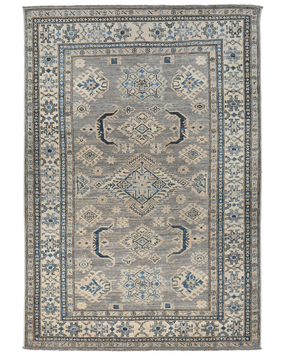 Alfombra tradicional afgana de lana anudada a mano, de 4 x 6 pulgadas, color gris y azul kazajo