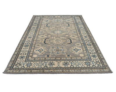 Alfombra tradicional afgana de lana anudada a mano, de 4 x 6 pulgadas, color gris y azul kazajo