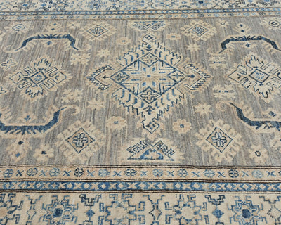 Alfombra tradicional afgana de lana anudada a mano, de 4 x 6 pulgadas, color gris y azul kazajo