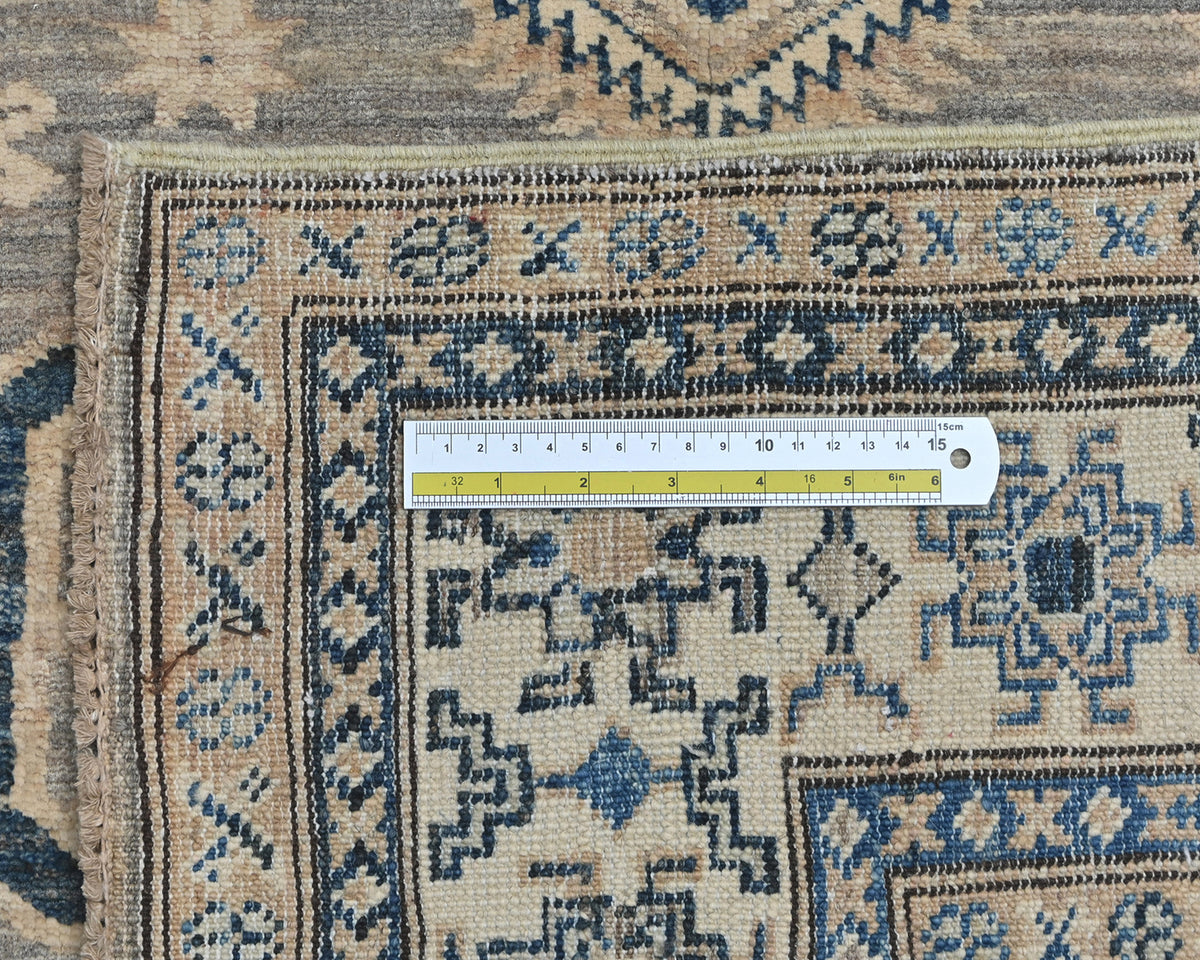 Alfombra tradicional afgana de lana anudada a mano, de 4 x 6 pulgadas, color gris y azul kazajo
