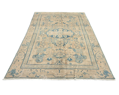 5x9 Vintage Brown Persian Style Hand Knotted Low Pile Wool Area Rug