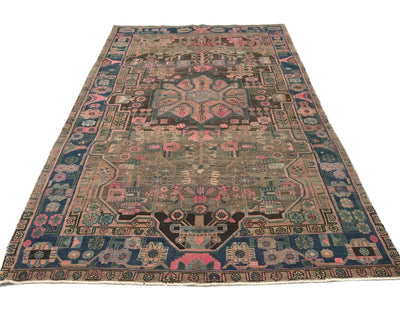 Alfombra de lana de pelo corto anudada a mano, estilo persa vintage, marrón, de 5 x 10 pulgadas