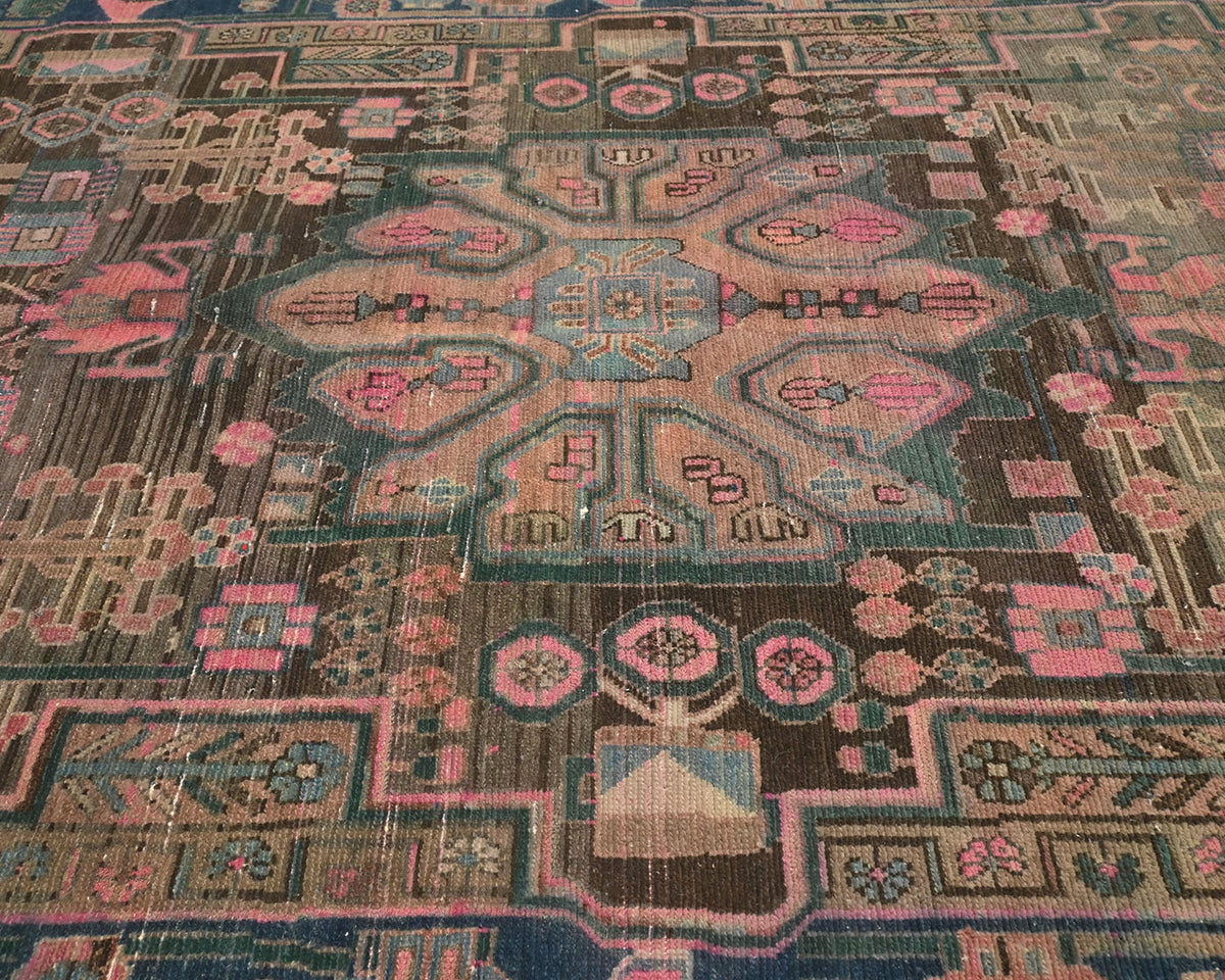 Alfombra de lana de pelo corto anudada a mano, estilo persa vintage, marrón, de 5 x 10 pulgadas