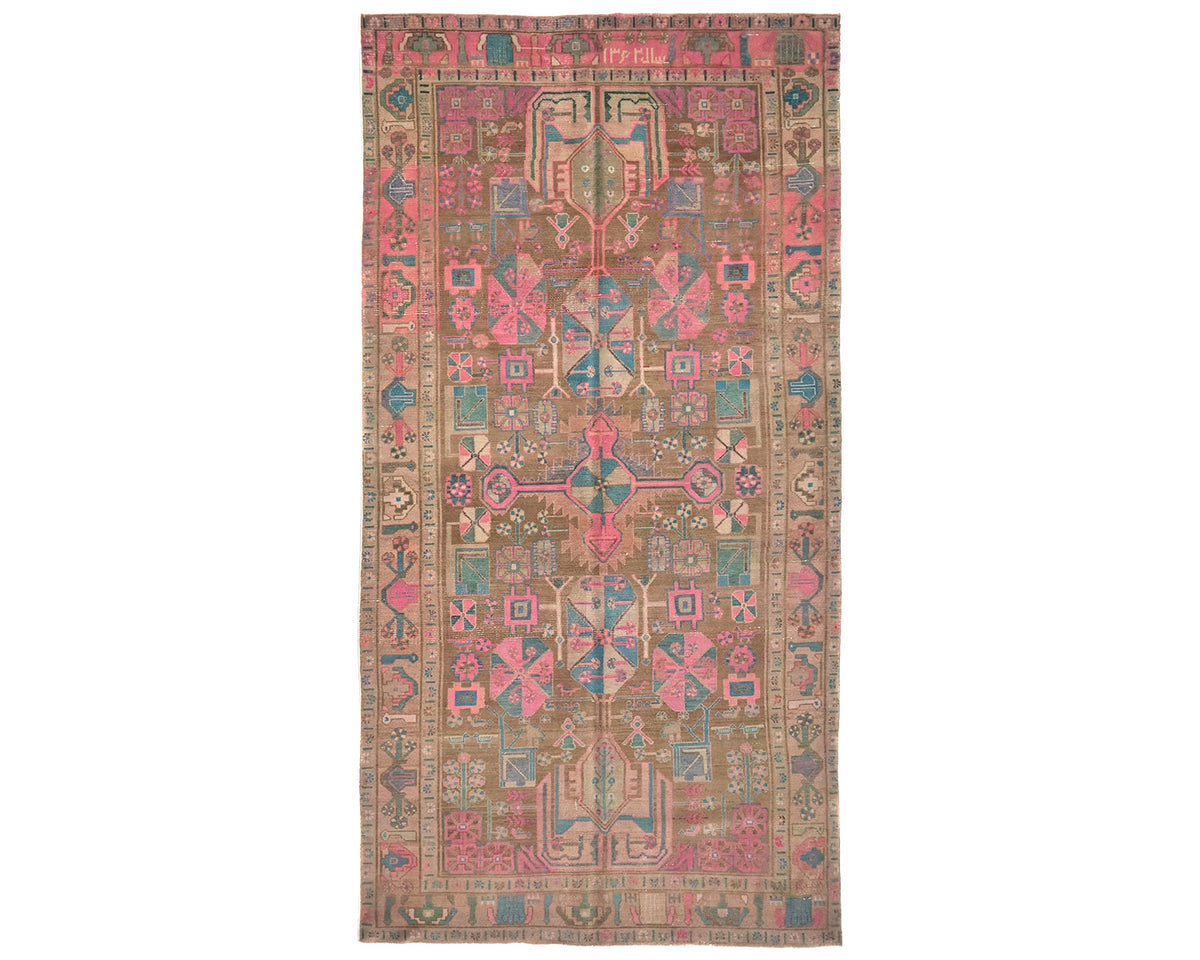 5x11 Vintage Brown Persian Style Hand Knotted Low Pile Wool Runner Rug