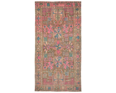 5x11 Vintage Brown Persian Style Hand Knotted Low Pile Wool Runner Rug