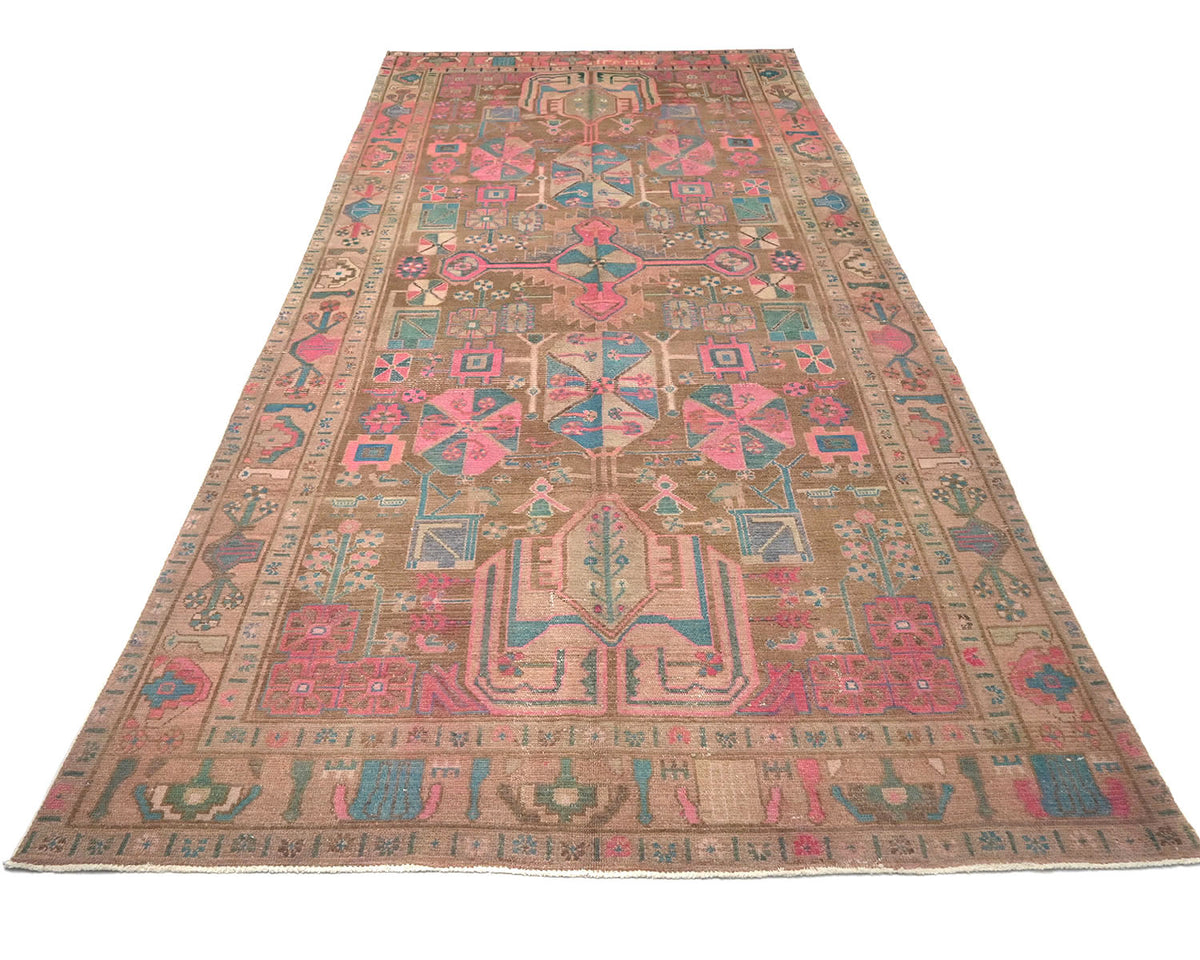 5x11 Vintage Brown Persian Style Hand Knotted Low Pile Wool Runner Rug