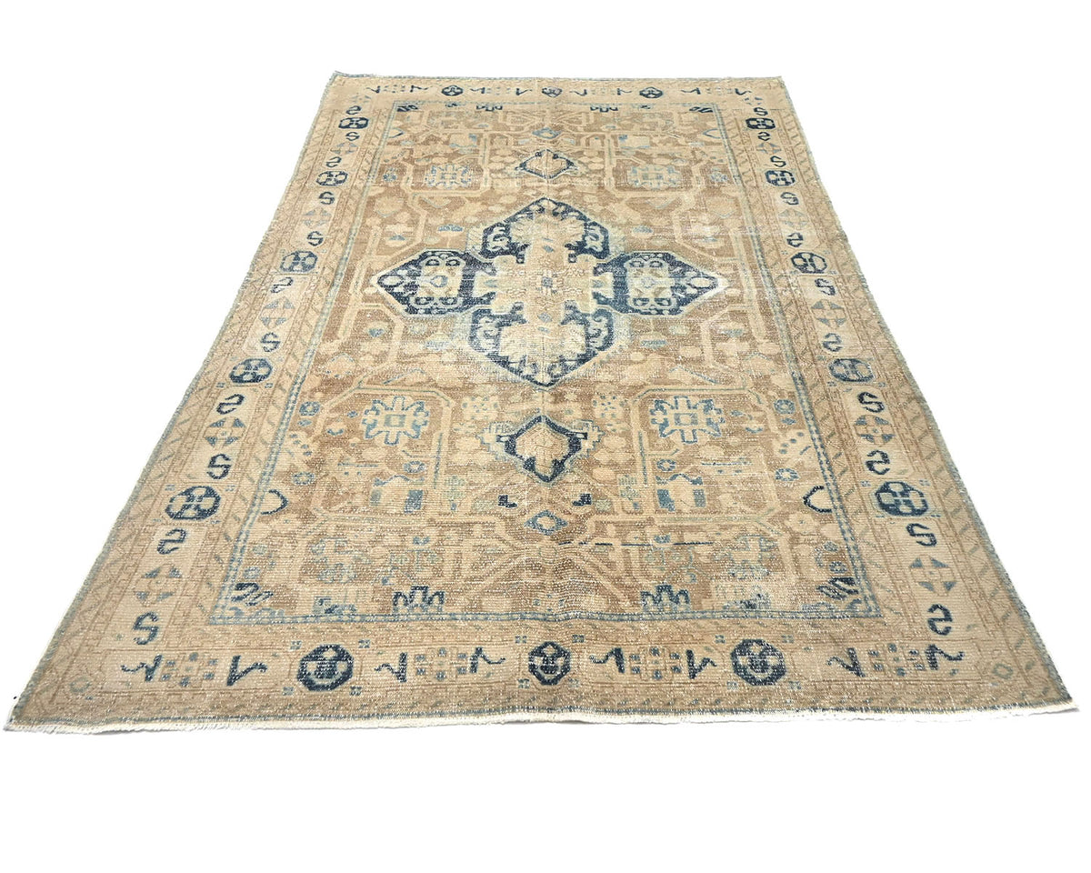5x9 Vintage Brown Persian Style Hand Knotted Low Pile Wool Area Rug