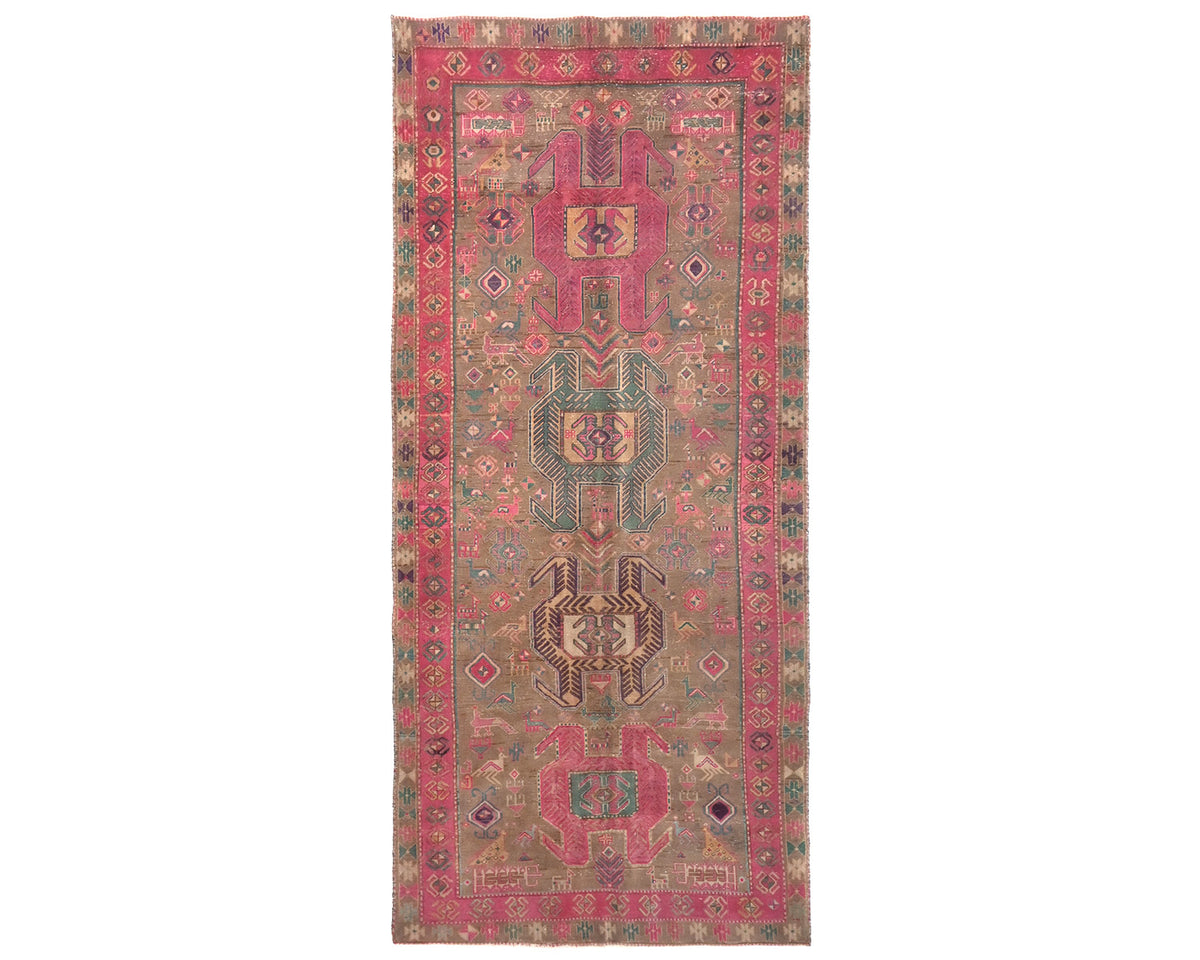 10 Ft Vintage Brown Persian Style Hand Knotted Low Pile Wool Runner Rug