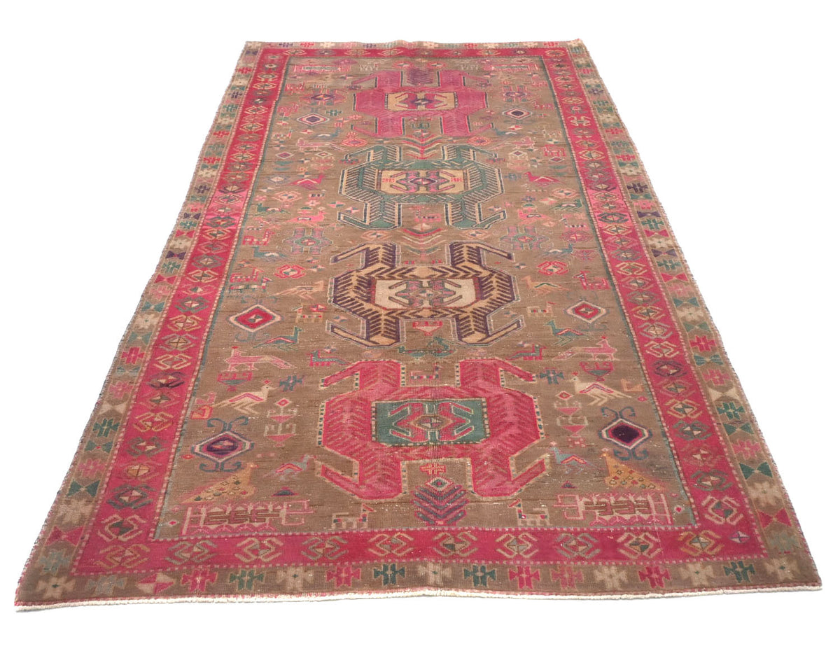 10 Ft Vintage Brown Persian Style Hand Knotted Low Pile Wool Runner Rug