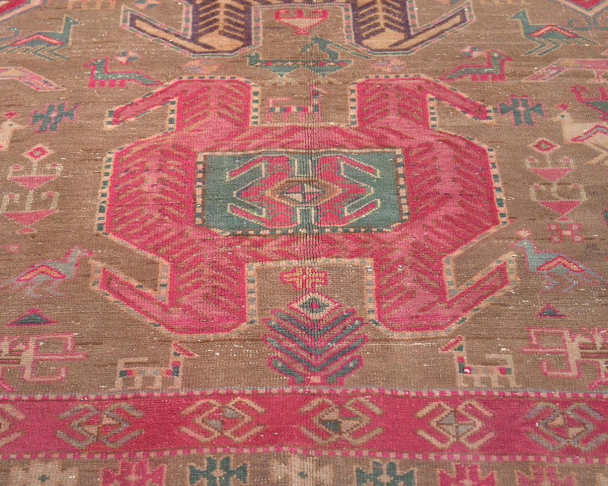 10 Ft Vintage Brown Persian Style Hand Knotted Low Pile Wool Runner Rug