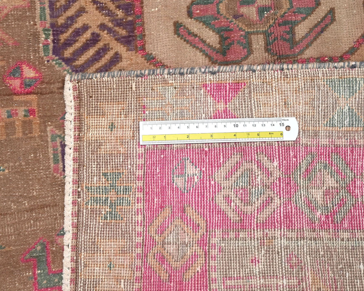 10 Ft Vintage Brown Persian Style Hand Knotted Low Pile Wool Runner Rug