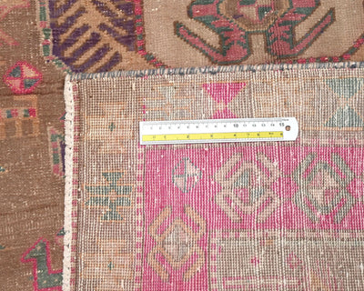 10 Ft Vintage Brown Persian Style Hand Knotted Low Pile Wool Runner Rug