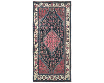 6x12 Vintage Blue Pink Persian Style Hand Knotted Low Pile Wool Runner Rug