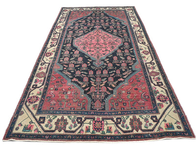 6x12 Vintage Blue Pink Persian Style Hand Knotted Low Pile Wool Runner Rug