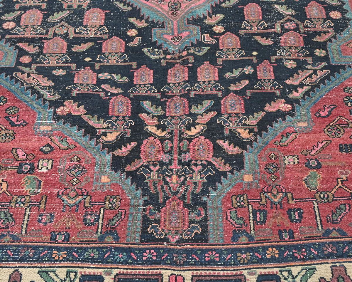 6x12 Vintage Blue Pink Persian Style Hand Knotted Low Pile Wool Runner Rug
