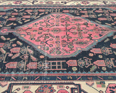 6x12 Vintage Blue Pink Persian Style Hand Knotted Low Pile Wool Runner Rug
