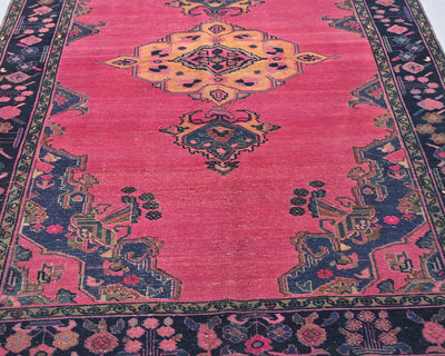 5x10 Vintage Pink Persian Style Hand Knotted Low Pile Wool Area Rug