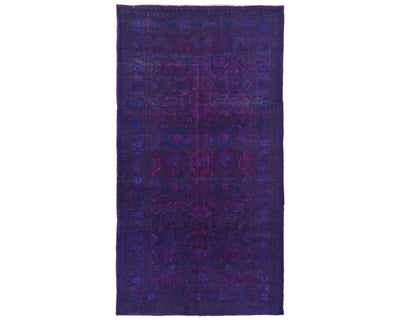 Alfombra de lana de pelo corto anudada a mano, estilo persa vintage morado, de 5 x 10 pulgadas