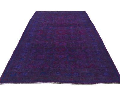 Alfombra de lana de pelo corto anudada a mano, estilo persa vintage morado, de 5 x 10 pulgadas