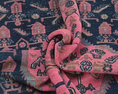 6x11 Vintage Blue Pink Persian Style Hand Knotted Low Pile Wool Area Rug
