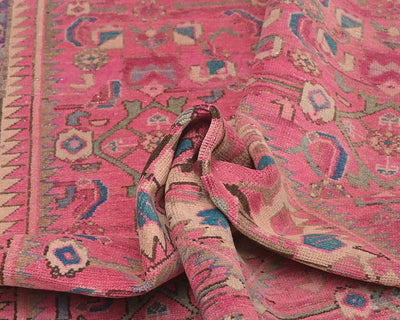 5x11 Vintage Pink Persian Style Hand Knotted Low Pile Wool Area Rug