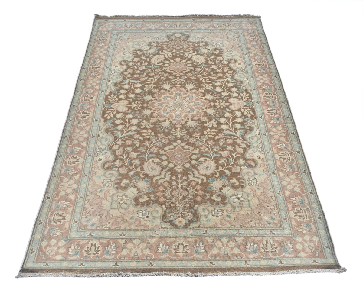 Alfombra de lana anudada a mano, estilo persa oriental marrón, de 3 x 5 pulgadas