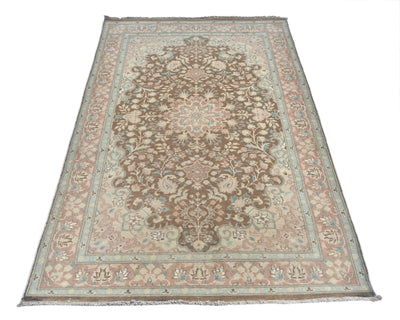 Alfombra de lana anudada a mano, estilo persa oriental marrón, de 3 x 5 pulgadas