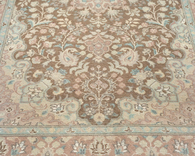 Alfombra de lana anudada a mano, estilo persa oriental marrón, de 3 x 5 pulgadas