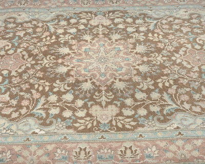 Alfombra de lana anudada a mano, estilo persa oriental marrón, de 3 x 5 pulgadas