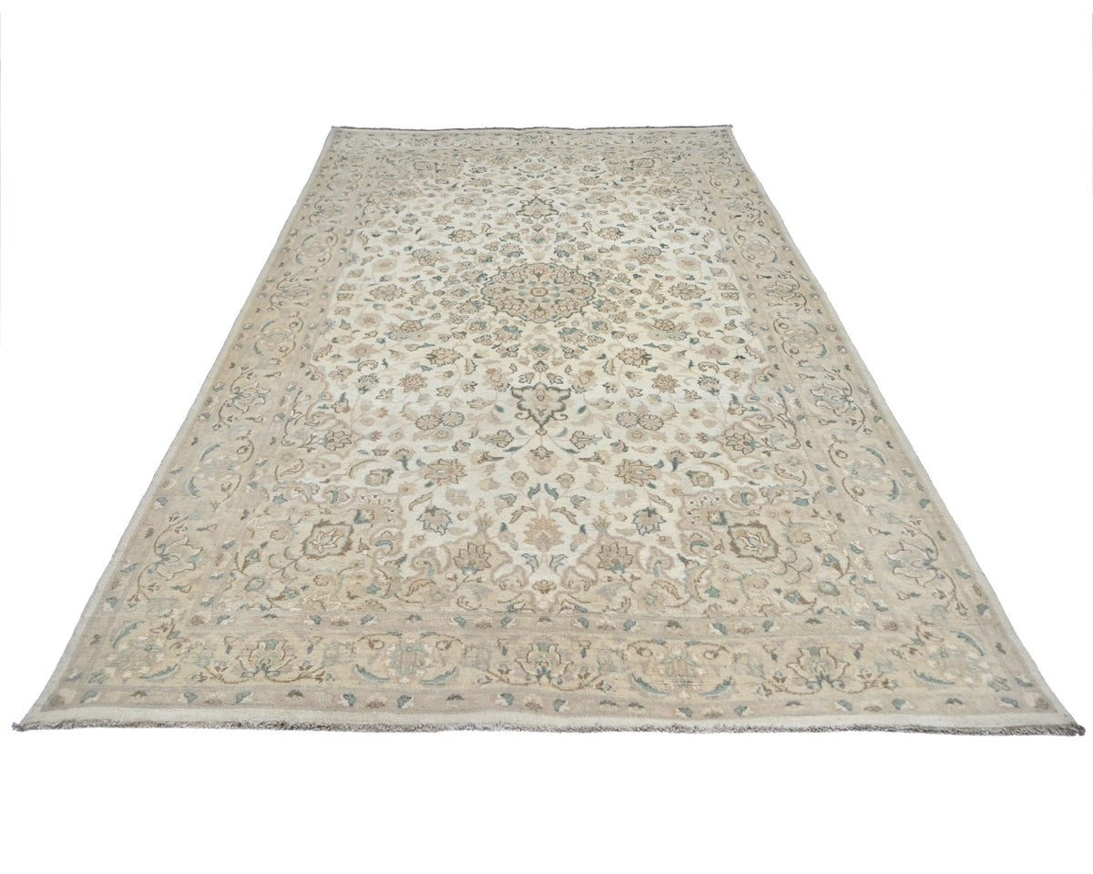 Alfombra de lana anudada a mano, estilo persa oriental beige, de 5 x 9 pulgadas