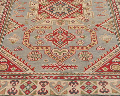 4x6 Gray Kuba Afghan Hand Knotted Wool Area Rug
