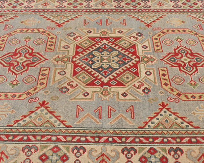 4x6 Gray Kuba Afghan Hand Knotted Wool Area Rug