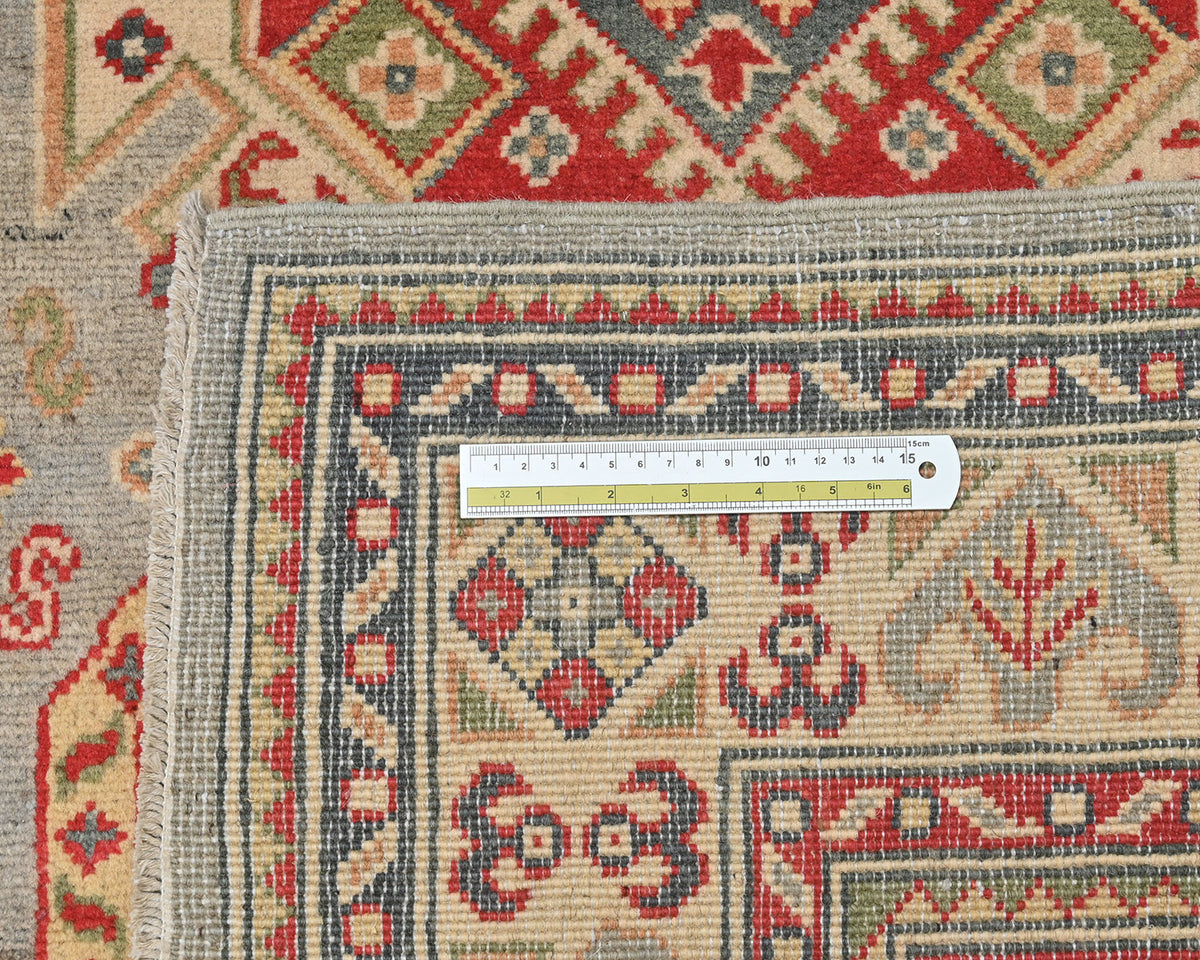 4x6 Gray Kuba Afghan Hand Knotted Wool Area Rug