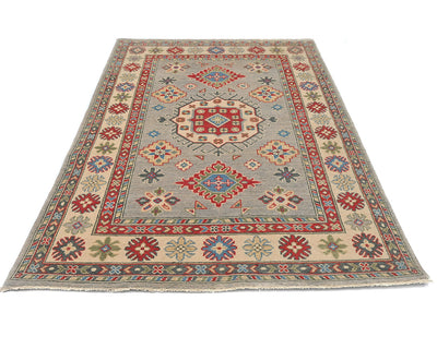Alfombra afgana Kuba de lana anudada a mano, color gris, de 4 x 6 pulgadas
