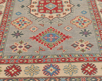 Alfombra afgana Kuba de lana anudada a mano, color gris, de 4 x 6 pulgadas