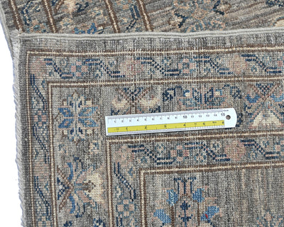 Alfombra de lana geométrica anudada a mano, color gris, Kazak Afghan, de 13 pies