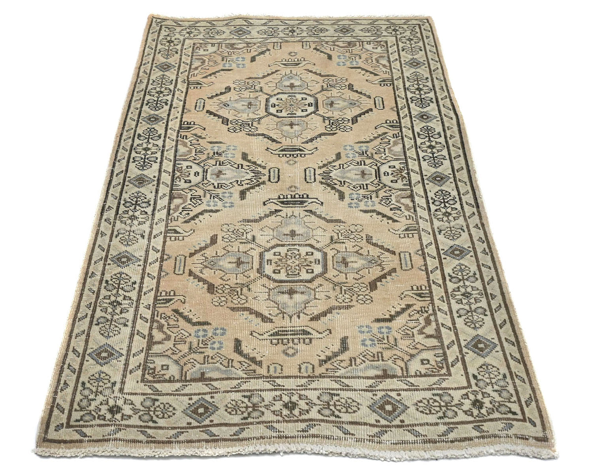 3x5 Vintage Brown Persian Style Hand Knotted Low Pile Wool Area Rug